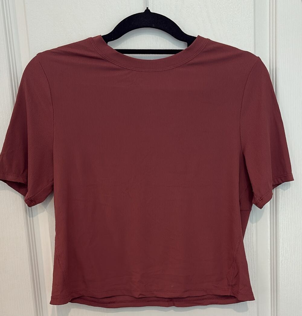 Ryka Active Ribbed Short Sleeve Crewneck Top Burgundy Mauve
